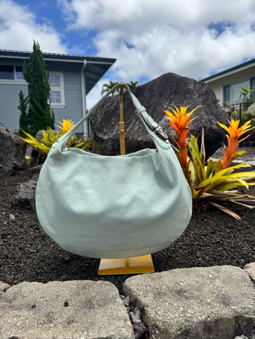 Marc Jacobs Light Mint Green Leather Hobo Bag Made in Italy Silver Hardware